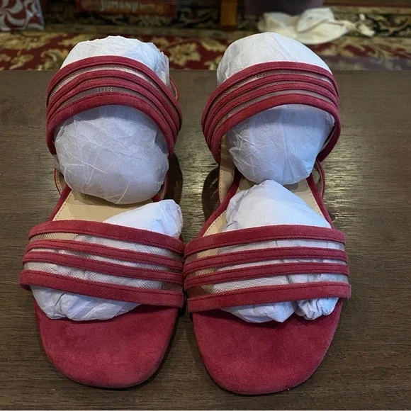 Pink Strappy Suede and Mesh Sandals with Block Heel; New with Tags, Never Worn - Picture 8 of 15